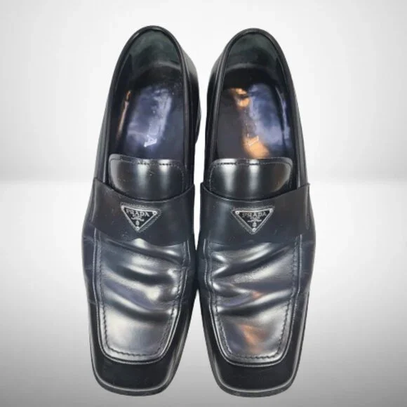 Prada Brushed Leather Triangle Logo Loafers Size: 8.5 - Picture 2 of 16